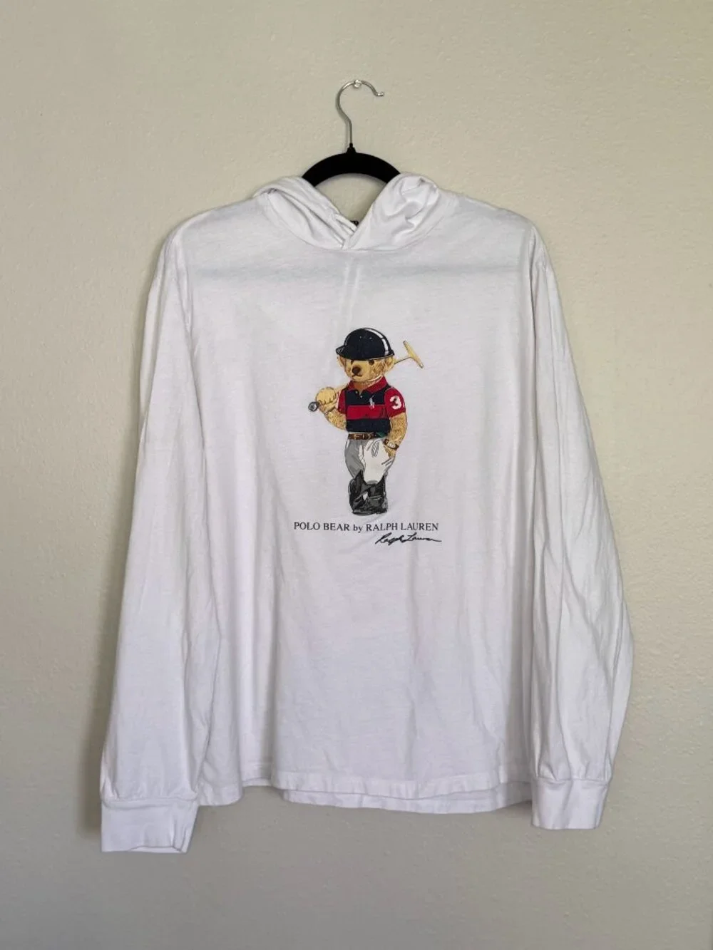Polo Ralph Lauren Men L Polo Bear Lightweight Cotton Jersey Hooded T-Shirt White